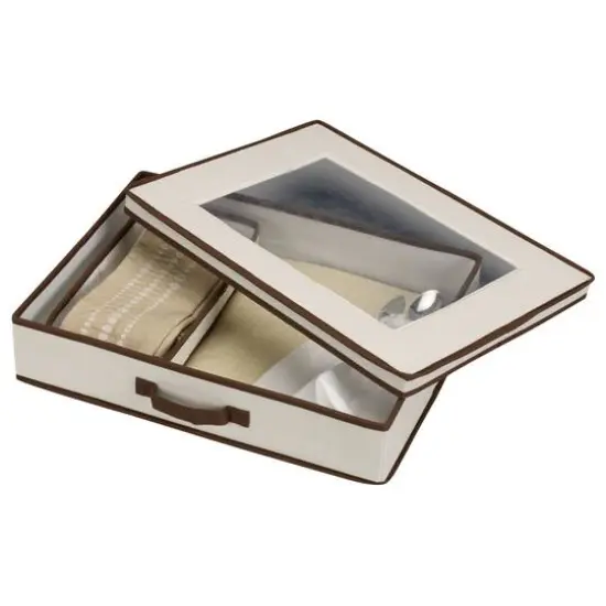 Household Essentials 19" Flatware Storage Box White and Brown {7}