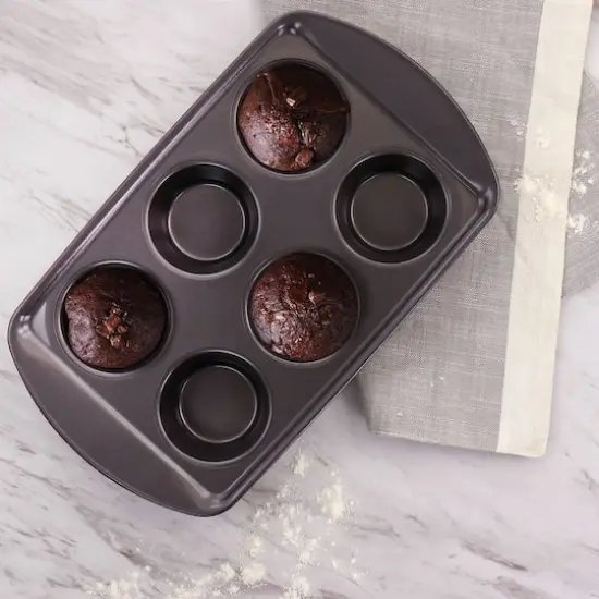 Gibson Baker's Friend Gray 6 Cup Nonstick Steel Muffin Pan {4}