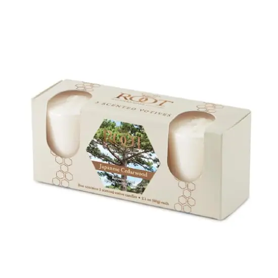 Root Candles Scented 20 Hour Beeswax Blend Votive Candles Gift Box Japanese Cedarwood {1}