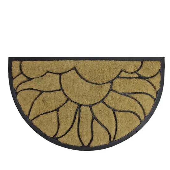 Floral Design Black Rubber & Coir Outdoor Half Round Door Mat, 29.75" x 17.75" {1}