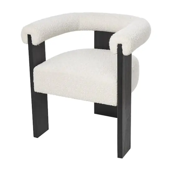 White Curved Back Mid-Century Modern Round Accent Chair with Black Wood Frame {3}