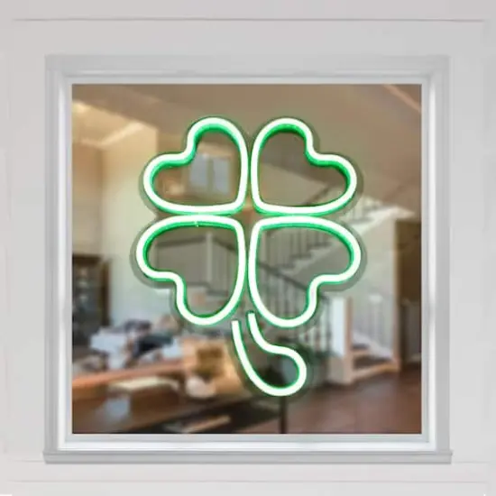 15" LED Lighted Neon Style Green Shamrock St. Patrick's Day Window Silhouette {3}