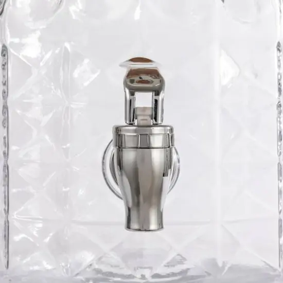 Hello Honey 8-Quart Cut Glass Beverage Dispenser with Plastic Spout and Acacia Wood Lid, Silver Color and Natural {8}