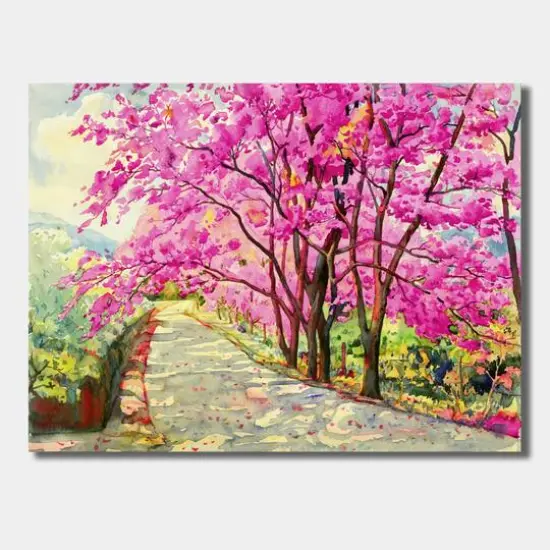 Designart - Cherrry Blossom Lane - Farmhouse Canvas Wall Art Print {1}