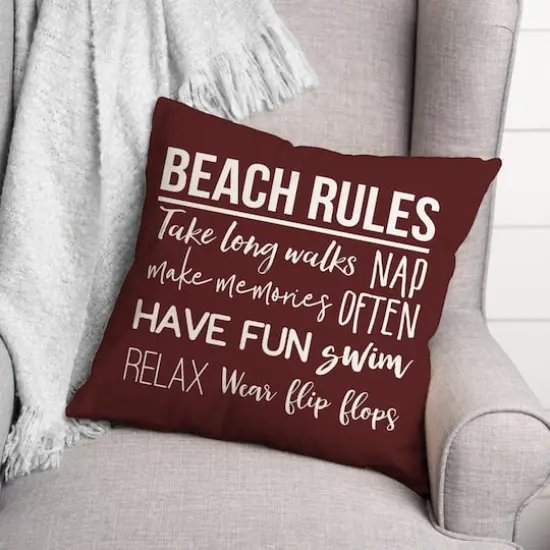 Beach Rules Throw Pillow Maroon {3}