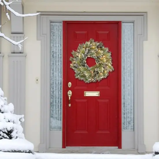 24" Pre-Lit Snowy Wreath {5}