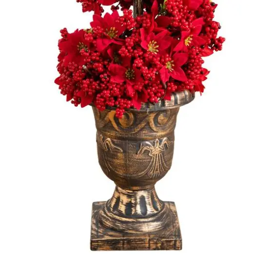 3ft. Pre-Lit Artificial Christmas Poinsettias and Berries Spiral Topiary Tree with 30 Warm White LED Lights {6}