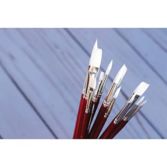 Hello, Artist! Long Handle White Taklon Flats & Rounds 12 Piece Brush Set {10}