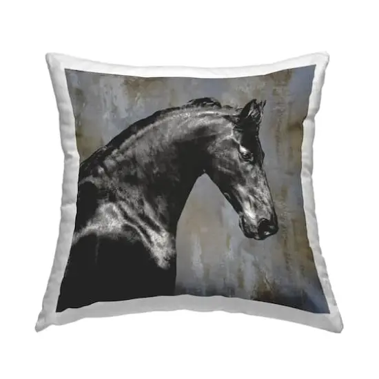 Stupell Industries Majestic Black Stallion Horse Wildlife Portrait Throw Pillow, 18" x 18" {1}