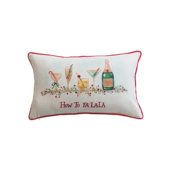 Hello Honey&reg; 20" x 12" Embroidered How to Fa La La Cotton Slub Lumbar Pillow with Red Piping {1}