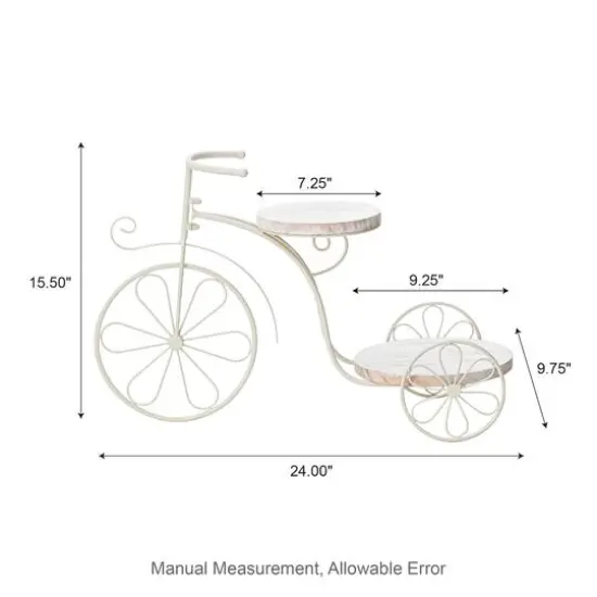 Glitzhome&reg; 24" White Metal Tricycle Planter Stand with Solid Wood Tray {9}