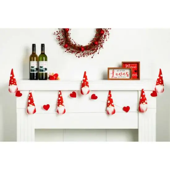 Glitzhome&reg; 6ft. Fabric Valentine's Gnome & Heart Garland {3}