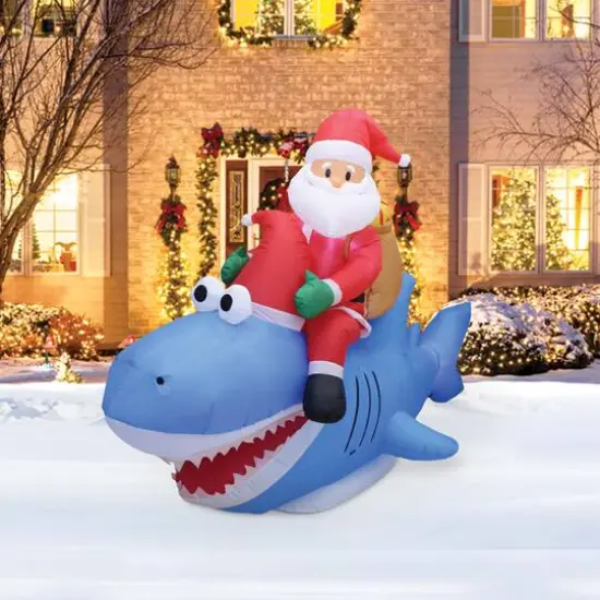 9ft. Inflatable Christmas Santa Riding Shark {6}