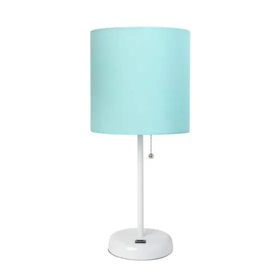 Creekwood Home 19.5" Oslo USB Port Table Lamp White Base/Aqua Shade {1}