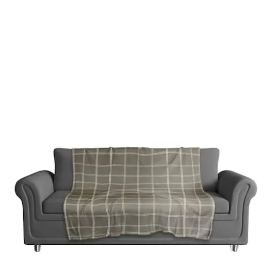 Taupe and White Check Coral Fleece Blanket {4}