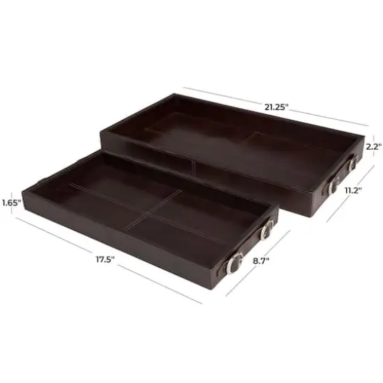 Leather Nesting Tray with Buckle Handles D&eacute;cor Set Dark Brown {4}