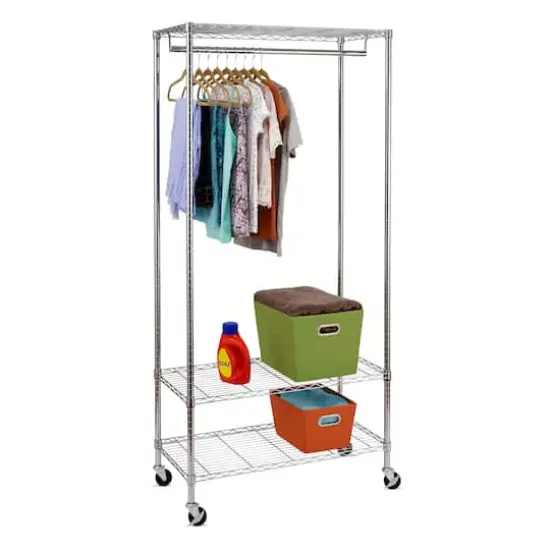 Honey Can Do Chrome 3-Shelf Deluxe Rolling Garment Rack {4}