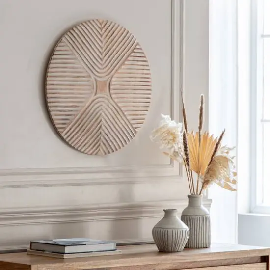 Habitat Robia 20" Distressed Gray Carved Wood Wall Art {6}