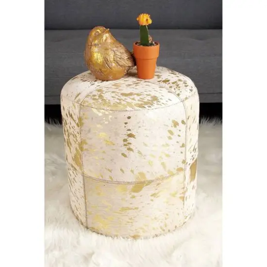 17" Gold Wood Glam Ottoman {4}