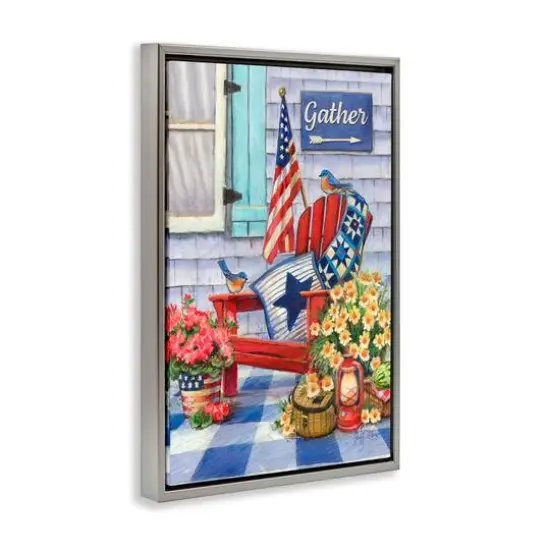 Stupell Industries Patriotic Porch View Floater Framed Art Gray {4}