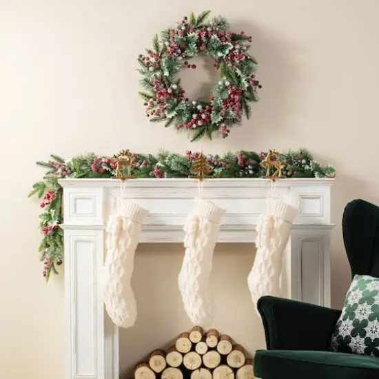 Glitzhome&reg; 22"L White Knitted Christmas Stocking with Pom-Pom Tassel {6}