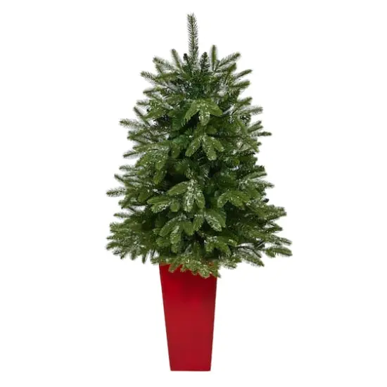 3.5ft. Pre-Lit Snowed Grand Teton Fir Christmas Tree in Red Planter {4}