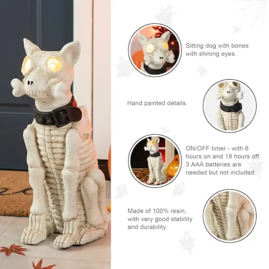 Glitzhome&reg; 20.5" Lighted Halloween Skeleton Dog Porch D&eacute;cor with Timer {7}