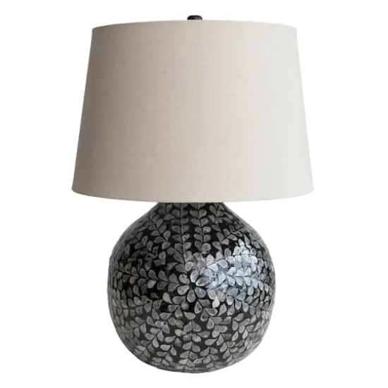 Hello Honey® 26" Multicolor Capiz Sphere Table Lamp with Floral Design and Linen Shade {3}