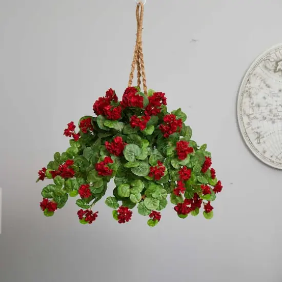2.2ft. Red Geranium Artificial Plant in Hanging Basket {6}