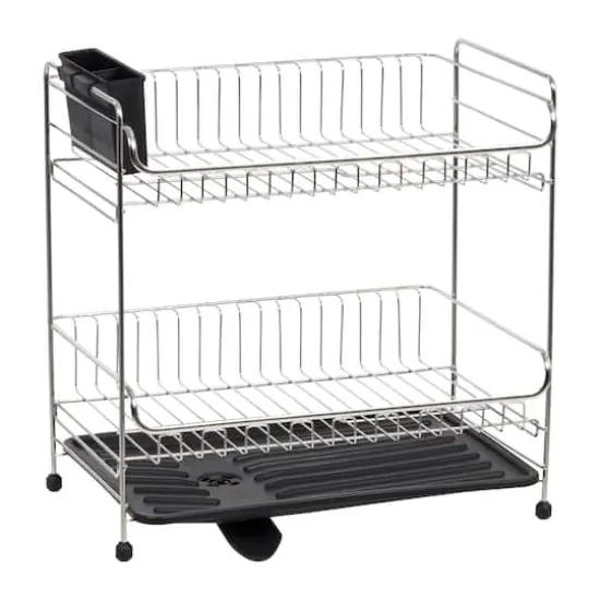 IRIS&reg; 15.75" Stainless Steel 2-Tier Dish Rack Black {5}