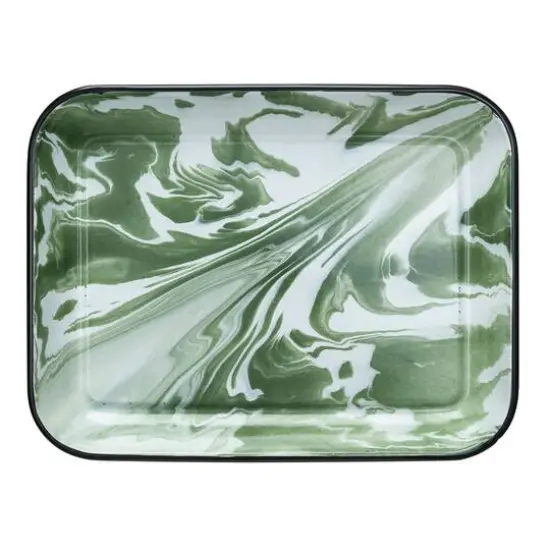Hello Honey&reg; 13.25" Green & White Marbled Enameled Serving Plate {7}