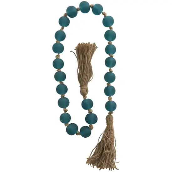 45" Handmade Round Frosted Glass Bead Garland with Tassels & Knotted Jute Dark Teal {9}