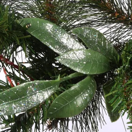 30" Frosted Pine Berry Collection Wreaths with Big White Edged Pine Cones, Red Berries, Silver Glittered Eucalyptus Leaves & Warm White LED Lights {5}