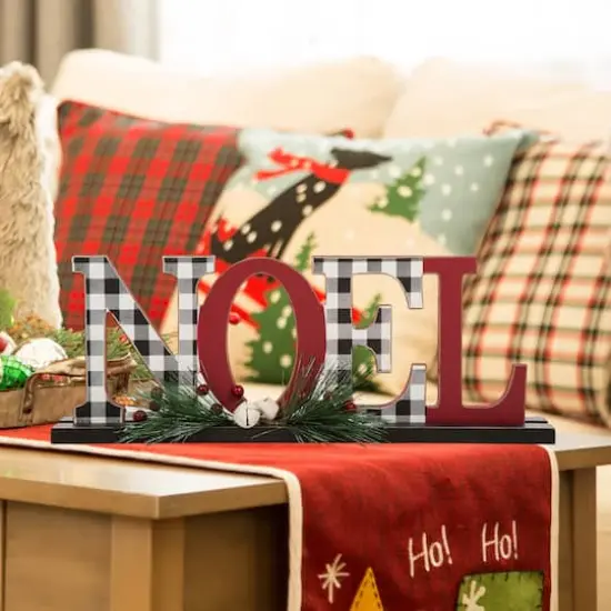 Glitzhome&reg; 15" Wooden Plaid "NOEL" Tabletop D&eacute;cor {3}