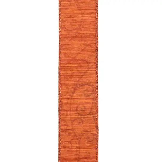 Reliant 1.5" x 20yd. Wired Orange Glitter Swirl Ribbon {4}