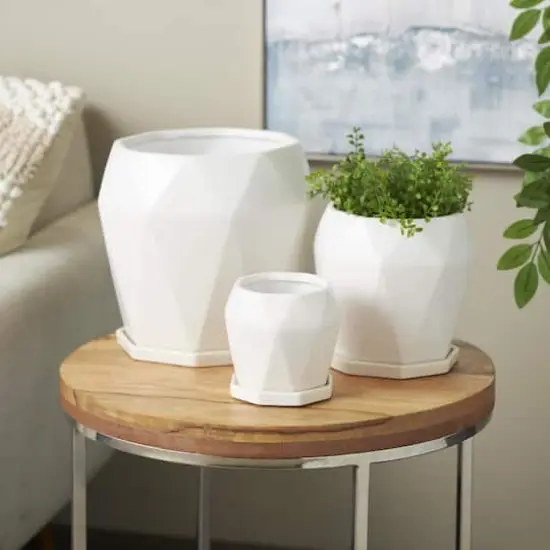 White Faceted Ceramic Planter Set {3}