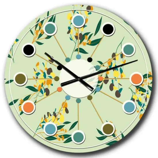 Designart Bright Eucalyptus Floral Pattern III Mid-Century Modern Wall Clock {1}