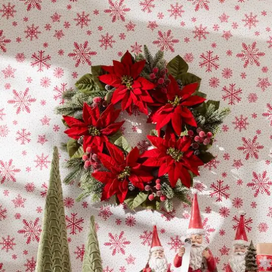 24.5" Poinsettia Flower Pine Wreath {3}