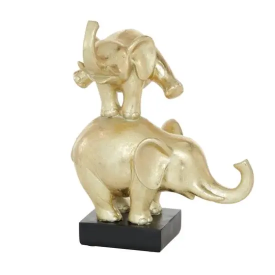 Gold Polystone Contemporary Elephant Sculpture, 10" x 8" x 6" {1}