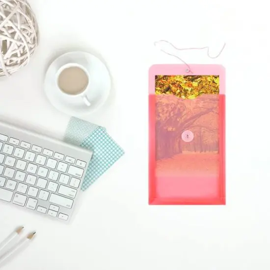 JAM Paper 6.25" x 9.25" Pink Button & String Closure Plastic Envelope, 12ct. {6}