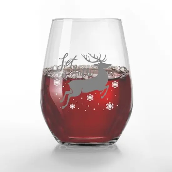 Let it Snow Reindeer 15oz. Printed Stemless Wine Glass {1}