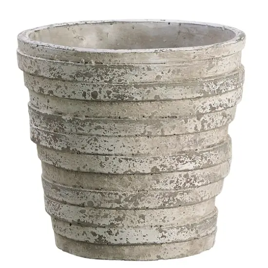8.2" Gray Distressed Textured Cement Pot {1}
