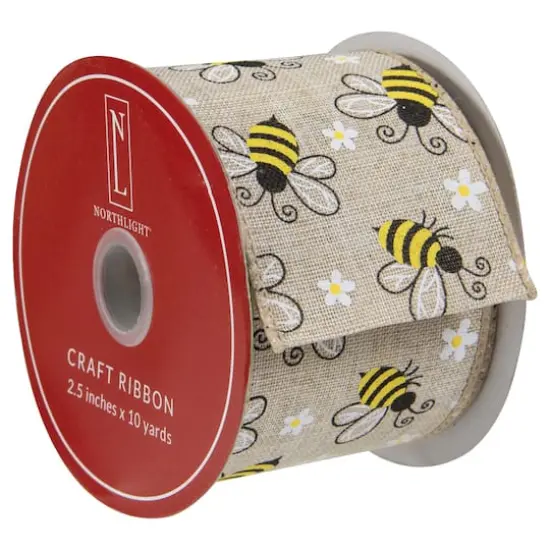 2.5" x 10yd. Burlap Bumblebee Design Wired Spring Craft Ribbon {4}