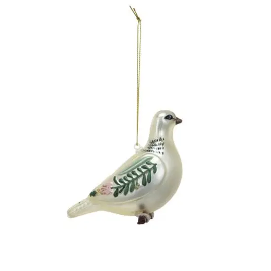 Hello Honey&reg; 4" White & Green Glass Dove Ornament {1}