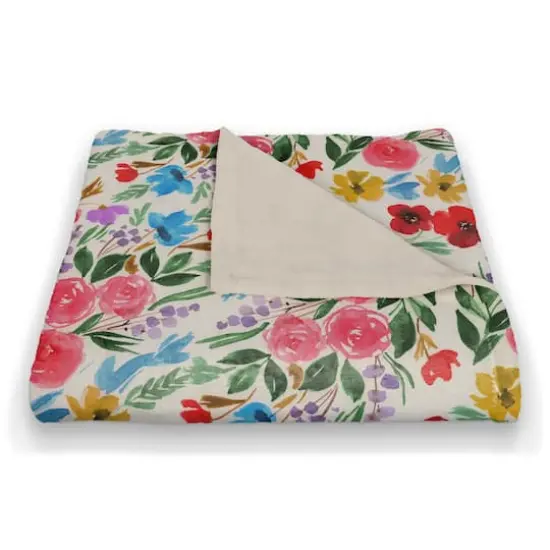 Butterfly Watercolor Florals Coral Fleece Blanket {3}