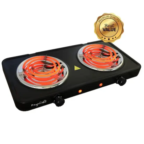 MegaChef Matte Black Electric Portable Lightweight Dual Coil Burner Cooktop Buffet Range {1}