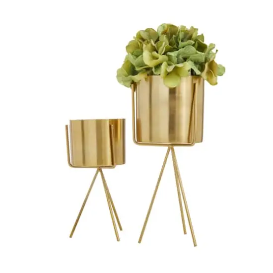 Gold Contemporary Planter, Set of 2" 12", 9" {3}