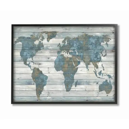 Stupell Industries Weathered World Map Black Framed Print {1}
