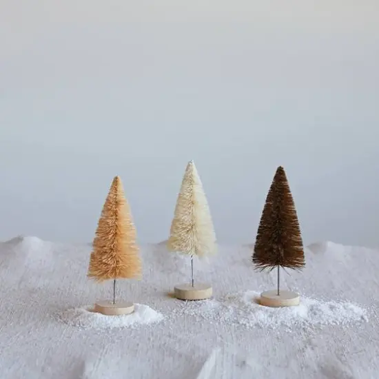 Hello Honey&reg; 5.5" Brown, Tan & Cream Sisal Bottle Brush Tree Set with Wood Bases {4}