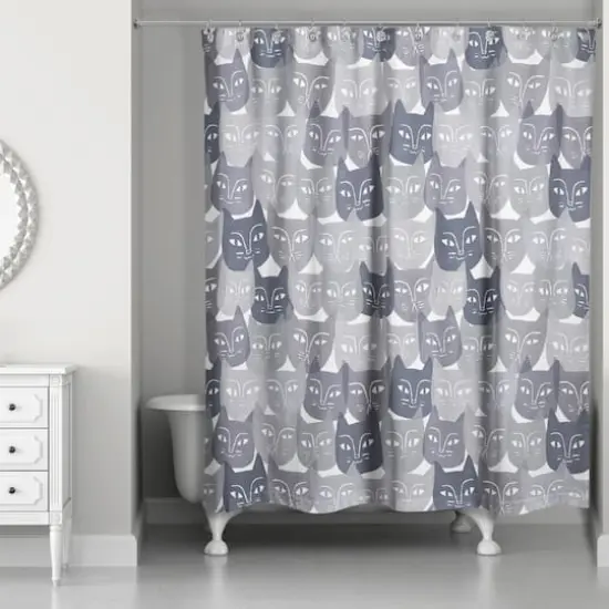 Gray Cat Face Pattern 71" x 74" Shower Curtain {3}